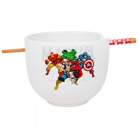 Marvel Comics Avengers Retro Group Ceramic Ramen Bowl w/ Chopsticks